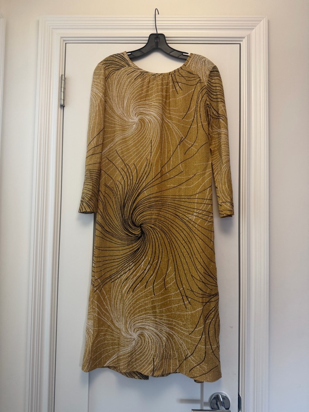 Vintage Gold Spiral-Print Long Sleeve Dress